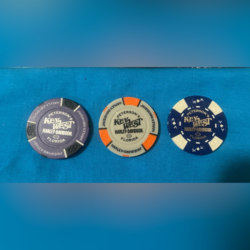 Lot of 3 Peterson’s Harley-Davidson Motorcycle Dealership Poker Chips Key West